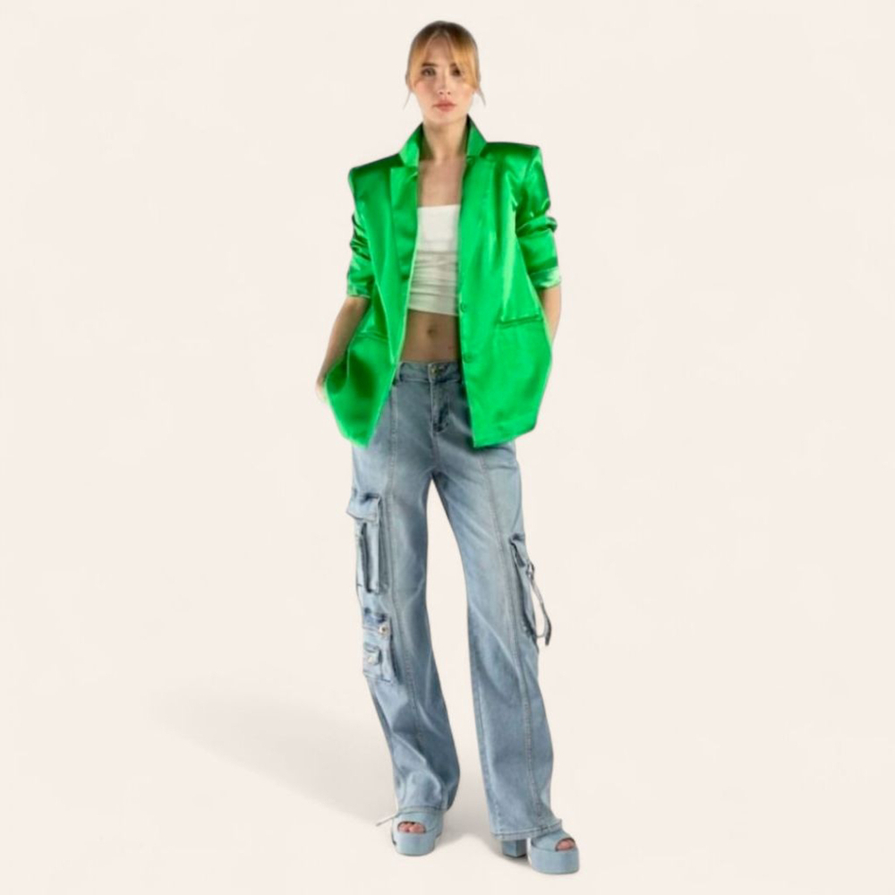 Ser.o.ya Silk Electric Green Motlee Street-to-Event Blazer Sz S NWOT